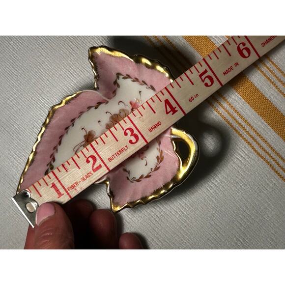 Antique Limoges France Trinket Ring Dish Pink Gold Leaf Peint Main EG 4.25" - Picture 7 of 9